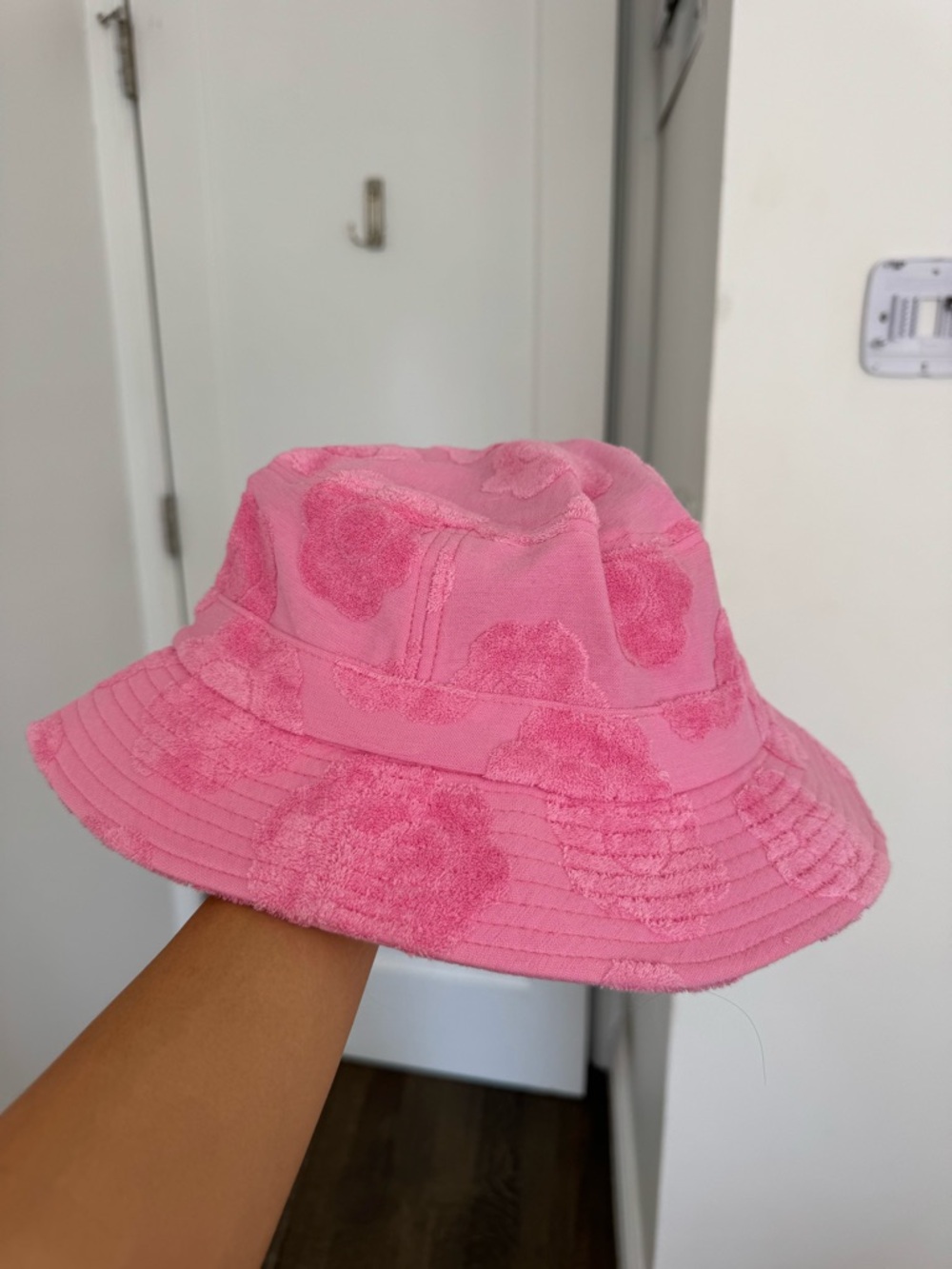 Frankie's Bikinis Pink Terry Cloth Bucket Hat